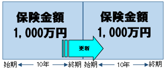 保険期間10年の定期保険（保険金額1,000万円）を1回更新