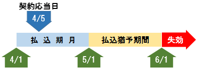 生命保険の払込期月・猶予期間・失効のイメージ図