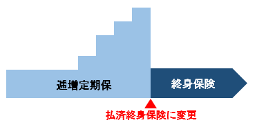 逓増定期保険を払済終身保険に変更したイメージ図