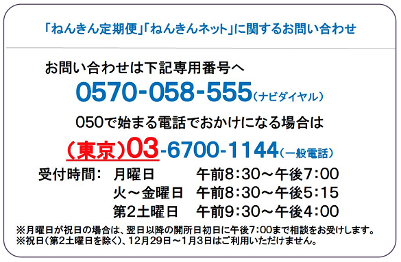 ねんきん定期便・ねんきんネット専用電話番号